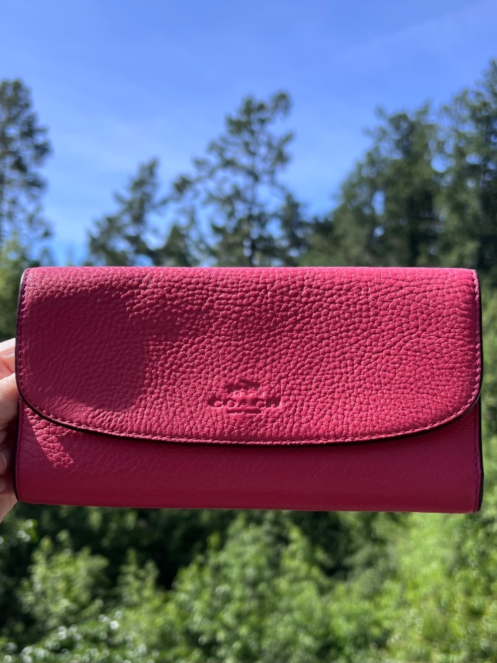 COACH Vintage Pink Pebble Leather Trifold Wallet Silver Hardware AUTHENTIC